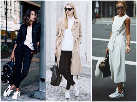 casual office outfits with sneakers.